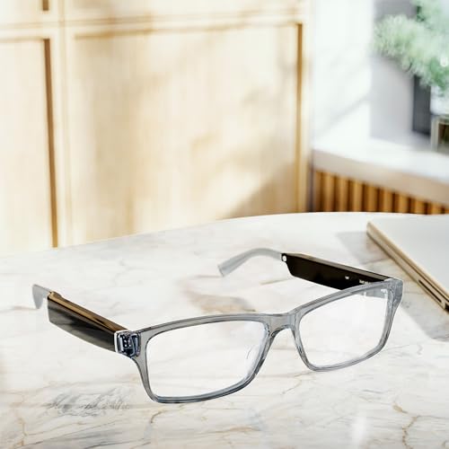 Amazon Echo Frames, an Alexa device (newest model), Smart glasses with Alexa, Modern Rectangle frames in Charcoal Gray with blue light filtering lenses