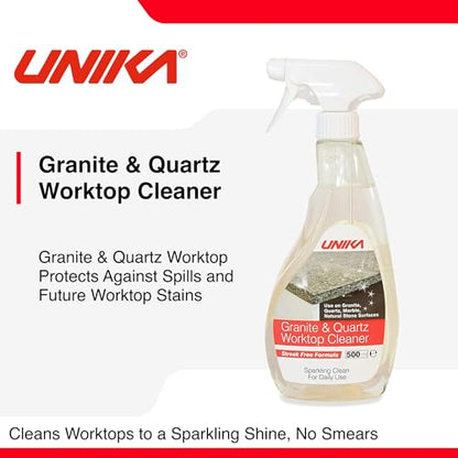 UNIKA Granite and Quartz Worktop Cleaner Spray 500ml – Daily Non-Abrasive Surface Cleaner for Kitchen, Marble, Natural Stone – Biodegradable & High Gloss Finish