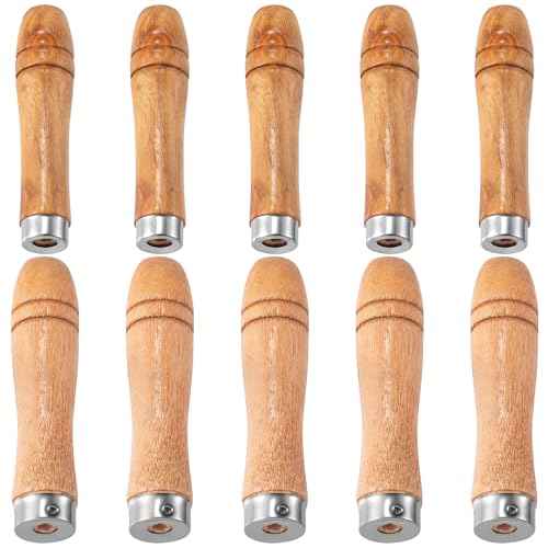 Wooden File Handle with Strong Metal Collars 10pcs, 5pcs Medium Wooden Handle for 6"-8" File and 5pcs Large Wood Handle for 10"-12" File, Screwdriver Hand Drill File Handle Cutting Tool Craft