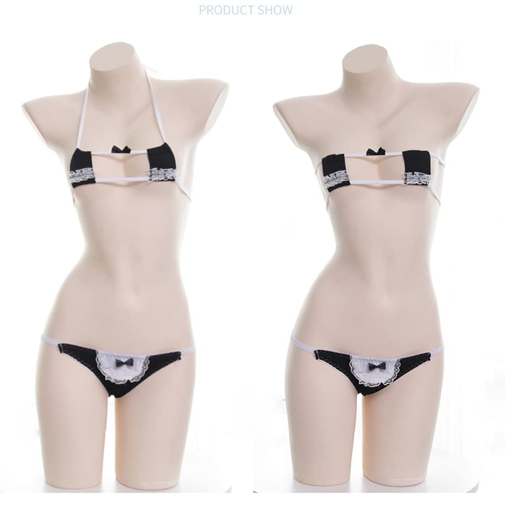 SINGUYUN Womens Sexy Micro bikini Suit Anime Bikini Cosplay Lingerie Kawaii Bra and Panty Set Cute (216Cube Black)
