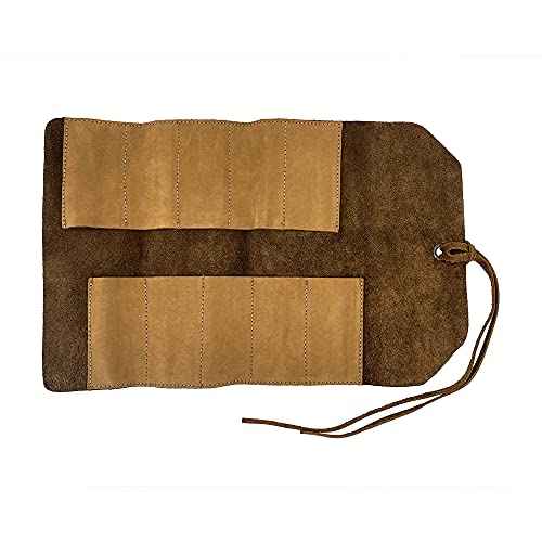 Hide & Drink, Rustic Small Tool Roll-Up Bag (10 Slots), Portable Carry-On Pouch, Workshop Storage, Woodworking Tools Organizer, Vintage, Full Grain Leather, Handmade, Old Tobacco