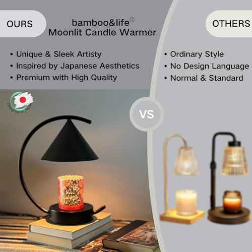 bamboo&life Moonlit TouchOn Candle Warmer Lamp,Free Handmade Placemat&2bulbs,Unique Moon-Shape,Modern&Chic B-Day Gift for Mom,Eco-Luxury Bamboo Base,Standout Japanese Housewarming Gift New Home Decor