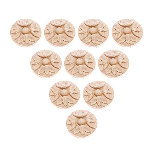 MUXSAM 10Pcs Wood Appliques Carved Onlays, Round Wooden Carving Decals Accent Pieces for Craftsman Designed & Bulit Furniture, Decor for Wall Door Cabinet Dresser Cupboard Bed Fireplace, 4cm/1.57"