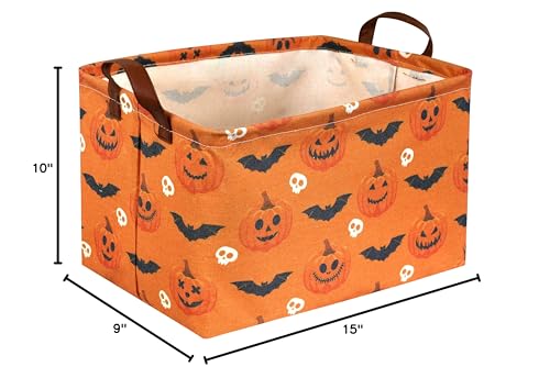 Sanjiaofen Rectangular Halloween Baskets,Pumpkin Basket for Kids with Handles. Candy Basket,Books Bins. (Halloween Pumpkin)