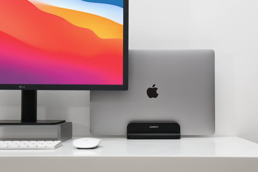 JOKItech Aluminum Laptop Vertical Stand Organizer, Sturdy Laptop Computer Holder Desktop Stand Compatible with New Retina Apple MacBook Pro/Air, Mac mini and iPad Pro - Black