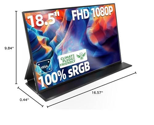 Ingnok Portable Monitor, 18.5 Inch FHD 1080P 100% sRGB Laptop Screen Extender USB C HDMI Portable Gaming Monitor w/Smart Cover & Speakers, External Monitor for Laptop Mac PC