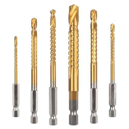 6 Pack Titanium Coated HSS Twist Drill Bit, 3-8mm Hex Shank Serrated Cutting Drill Bit Woodworking Tools for Wood Metal Plastic Hole
