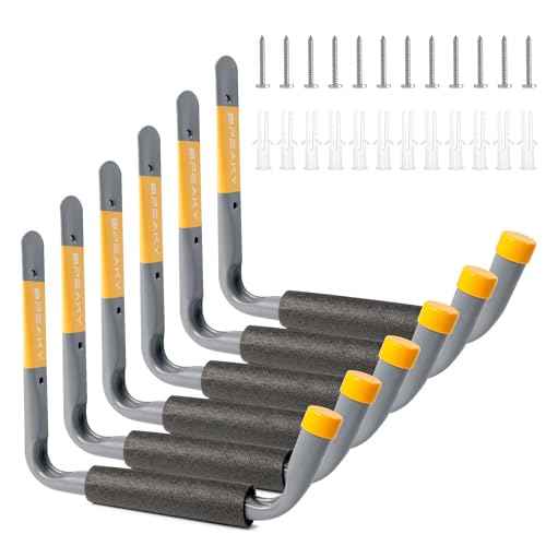 9.8" Ladder Hooks for Garage Wall, 6PC Garage Storage Hooks with Jumbo Arm, Heavy Duty Large Hooks for Tools, Bikes, Chairs, and Outdoor Organization