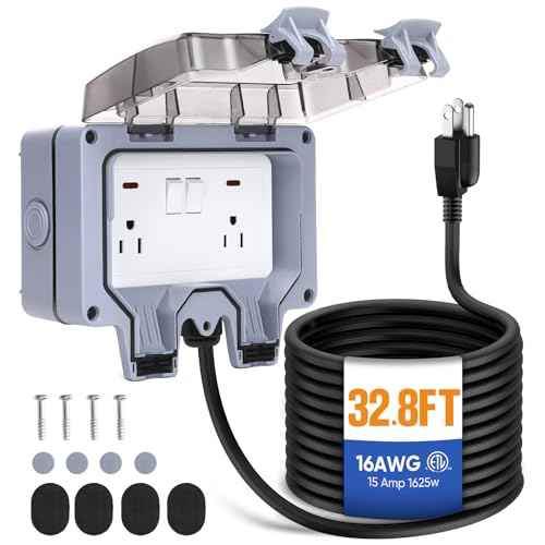 Outdoor Power Outlet,Outdoor Extension Cord Waterproof Double Wall Outlet Extender with On-Off Switch and Indicator Light£¬Exterior Electric External Power Outlet,Outside Outlet (32.8FT)