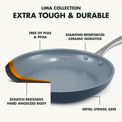 GreenPan Lima Hard Anodized 8" Frying Pan Skillet Nonstick, Ceramic Nonstick, PFAS-Free Nontoxic Pots and Pans, Oven & Broiler Safe, Stainless Steel Handle, Cookware for Eggs & Omelet, Gray