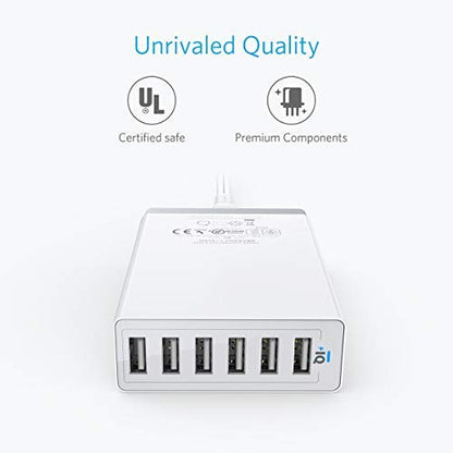 Anker Charger, 60W 6 Port USB Charging Station, PowerPort 6 Multi USB Charger for iPhone 14/13 Series, iPad Pro/Air/Mini, Galaxy S23/S22/S21, Note 20 Ultra, LG, HTC, and More