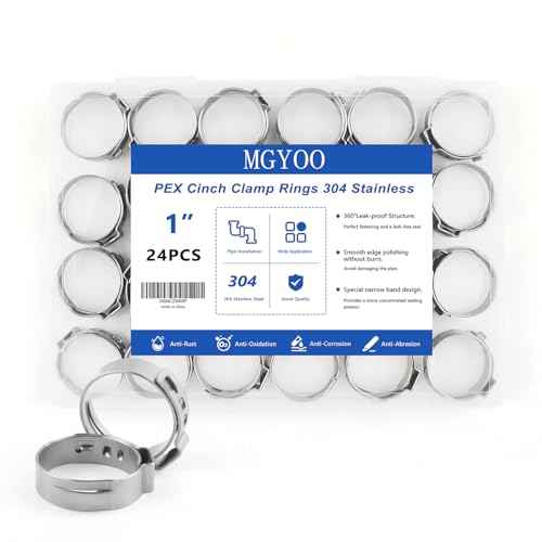 1 Inch PEX Clamps 24pcs Crimp Rings Single Ear Hose Clamps Stainless Steel Fittings Cinch Clamp Ring for Pipe Tubing