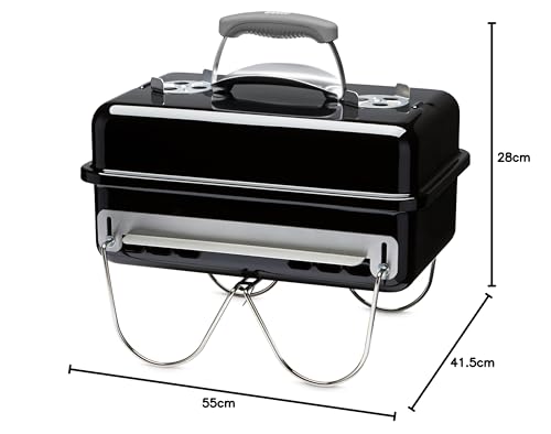 Weber Go-Anywhere Charcoal BBQ/Portable Grill with Folding Legs, Compact Design for Camping & Picnics, Durable Enamel, Precise Airflow Control, 42 x 26 cm Cooking Area, Black