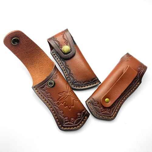 Leather Pocket Knife Sheath,Carry Snap Case for Folding Knife Pouch EDC Holster Belt Loop Brown Outdoor Hunting Camping Gift 4.33"
