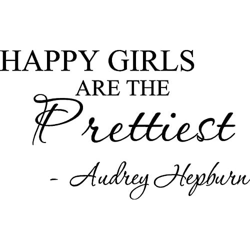 Picniva Happy Girls are The Prettiest. Audrey Hepburn. Vinyl Wall Art Inspirational Quotes and Saying Home Decor Decal Sticker