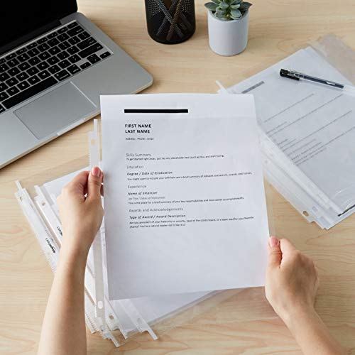Amazon Basics Sheet Protectors for 3 Ring Binder, Heavyweight, Polypropylene, 8.5 x 11 Inch, 100-Pack, Clear