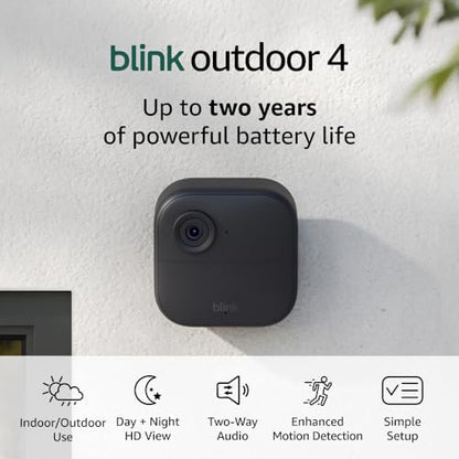 Blink Outdoor 4 (newest model), Wireless smart security camera, two-year battery, 1080p HD day and infrared night live view, two-way talk – 5 camera system