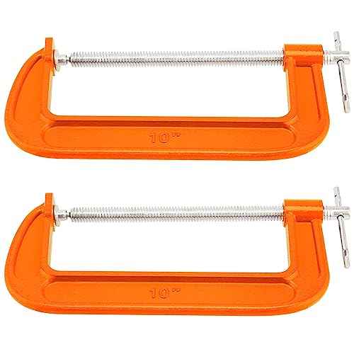 2 Packs 10 Inch C-Clamp, Malleable Iron C-Clamp, Heavy Duty C-Clamp for Woodworking, Metalworking, 8.7 Inches Max Jaw Opening, 3.7 Inches Throat Depth, Orange