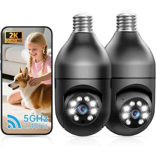 Light Bulb Security Camera Outdoor 2K bulb security camera - 5G& 2.4GHz Wireless Motion Detection Cameras for Home Security,Two Way Talk,Full Color Night Vision, Audible Alarm, Easy Installation