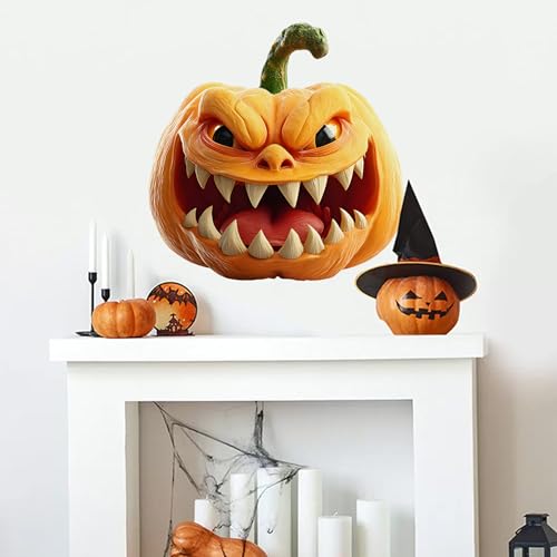 Halloween Wall Decals,Peel and Stick Halloween Theme Decor Stickers,Removable Vinyl Spooky Scary Face Wall Sticker for Holiday Party Decor. (3D Evil Laughing Pumpkin Decal)