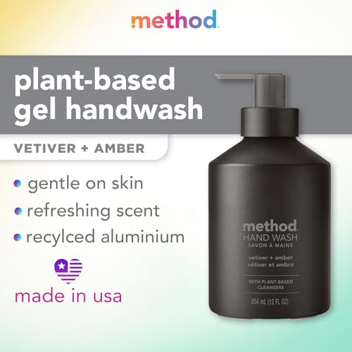 Method Gel Hand Soap, Vetiver + Amber, Reusable Black Aluminum Bottle, Biodegradable Formula, 12 oz (Pack of 3)