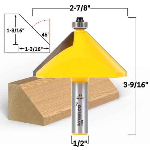 YONICO Chamfer Router Bits Edge Forming 45 Degree 1/2-Inch Shank 13923