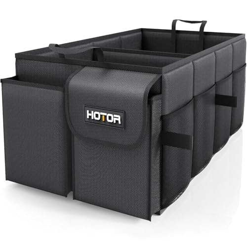 HOTOR Trunk Organizer - Car Organizer, Foldable Trunk organizer for SUVs & Sedans, Sturdy Car Organization for Car Accessories, Tools, Sundries, Black, 2 Compartments, 21.3"×12.6"×10.6"