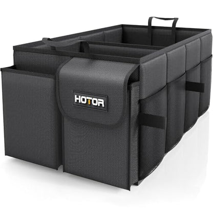 HOTOR Trunk Organizer - Car Organizer, Foldable Trunk organizer for SUVs & Sedans, Sturdy Car Organization for Car Accessories, Tools, Sundries, Black, 2 Compartments, 21.3"×12.6"×10.6"