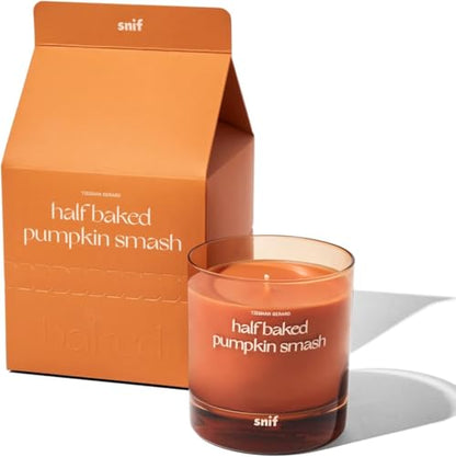 Half Baked Pumpkin Smash Scented Candle by Snif, Festive Fall Candle, 50+ Hours, 100% Cotton Fiber Wicks, Soy Wax Blend, Non-Toxic, Vegan, 8.5oz