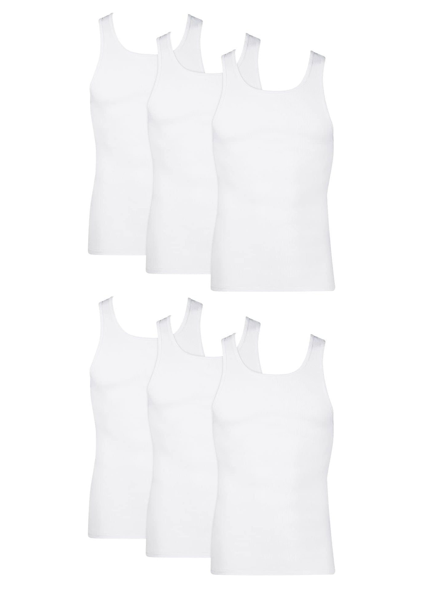 Hanes Men's Pack, Moisture-Wicking Ribbed, Lightweight Cotton Tank Undershirts, White , Large, 6 Count ( Pack of 1)