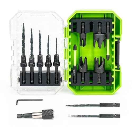 Countersink Drill Bit Set, 16PCS M2 Cobalt HSS Woodworking Tool Set, Adjustable Depth Tapered Drill Bits with 4 Wood Plug Cutters & 1/4" Hex Shank, Counter Sink Drill Bit for Wood