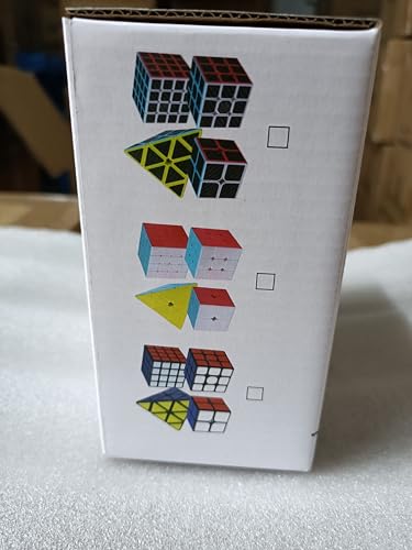ROXENDA Speed Cube Set, 2X2 3X3 4X4 Pyramid Cube Stickerless with Instruction [4 Pack] (Carbon Fiber Cube Set)