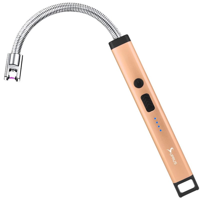 SUPRUS Rechargeable Candle Lighter Electric Arc Triple Safety Long Lighter Stainless Steel Shell & Hanging Hook (Peach Fuzz)