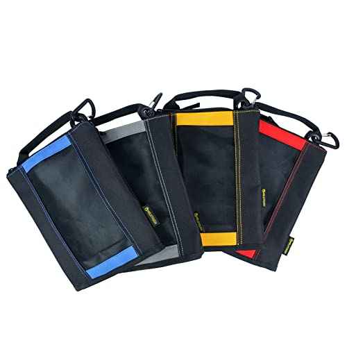 MELOTOUGH Fastener Bag Small Zip Tool Pouch Canvas Utility Zipper Tool Bag with Heavy Duty Mesh Window,Carabiner Clip (4 pack)
