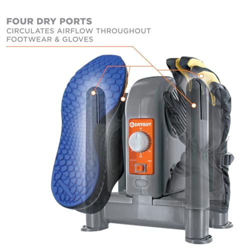 DryGuy Force Dry DX - Shoe, Boot, Garment & Gear Dryer - Convection Heating with Quiet Forced-Air Central Blower - 4 Drying Ports w/2 Extensions - Dries in 1-3 Hours - Heat/No Heat Switch & 3-Hr Timer