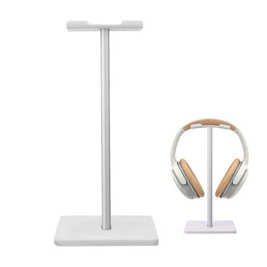 Deear Headphone Stand Gaming Headset Holder Universal Aluminum Metal Headphone Holder Hanger with Aluminum Supporting Bar Flexible Headrest ABS Solid Base for All Headphone,White
