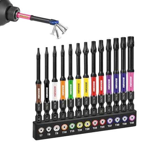 3¡±Impact Torx Screwdriver Bits Set,13Pcs Magnetic S2 Steel Long Extension Star Driver Bits Set (T7-T40) with Color Coded Base