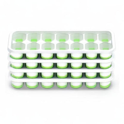ChefAide Ice Cube Tray with Lid, 4 Packs 56 Cubes Durable Stackable Ice Cube Trays for Freezer with Removable Lids, Easy-Release Plastic & Silicone Ice Tray for Cocktail, Coffee