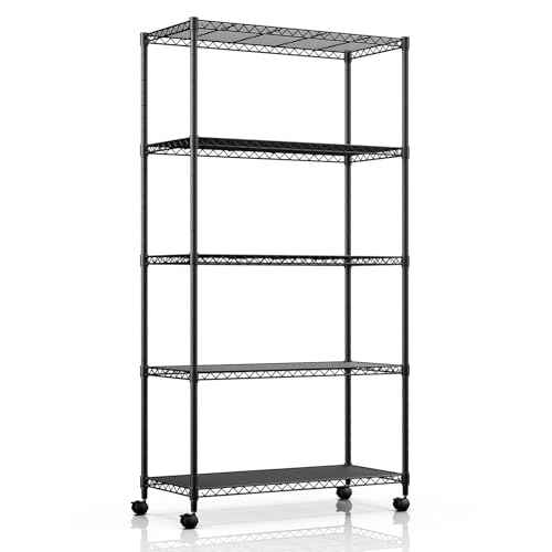 Simple Deluxe 5-Tier Heavy Duty Storage Shelving Unit, 1250 Lbs Loading Capacity, 29.92" W x 13.98" D x 61.02" H, Black