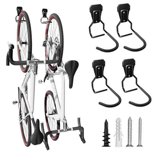 Wall Mount Bike Hooks Bike Hooks for Garage Vertical Bike Hanger for Indoor Use Heavy Duty with 8mm Thick Steel Frame 4PCS Storage System Black