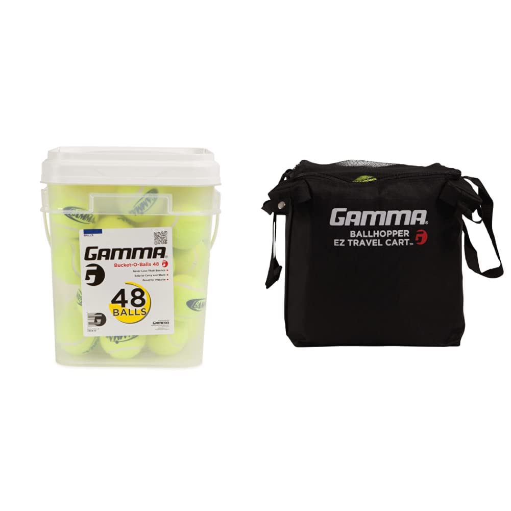 GAMMA Sports Pressureless Tennis-Balls Bucket, Bulk Tennis Balls, Premium Tennis Accessories, Pack of 48 Sports EZ Travel Cart Pro Ball Hopper (BEZTB00)