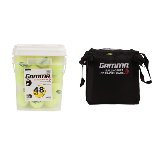 GAMMA Sports Pressureless Tennis-Balls Bucket, Bulk Tennis Balls, Premium Tennis Accessories, Pack of 48 Sports EZ Travel Cart Pro Ball Hopper (BEZTB00)