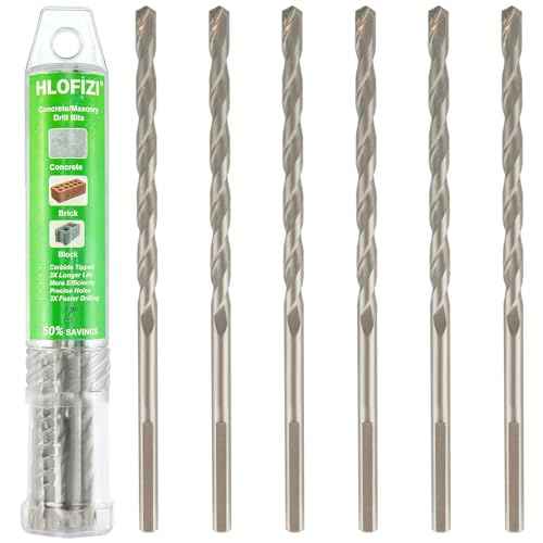 3/16" x 6" Masonry Drill Bits 3/16 inch Concrete Hammer Drill Bits Carbide Tipped, for Cement, Brick, Stone, 6 Pack