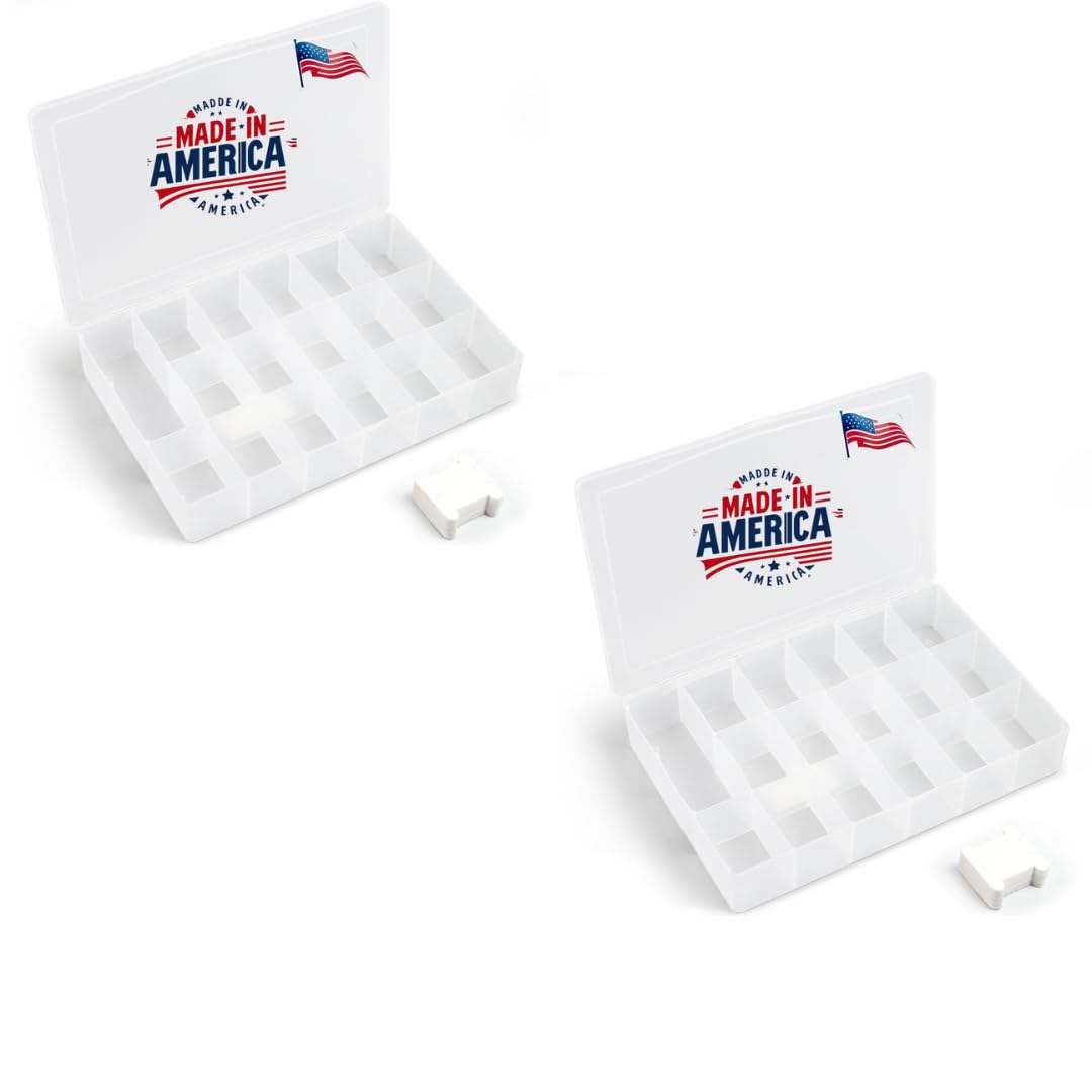 2PACK Embroidery Floss Organizer Box with 50 Cardboard Bobbins - 17 Compartments Clear embroidery thread and Beads organizer box, Snap-Tight Clear Sewing Organizer - Jewelry Bead Holder (Made in USA)