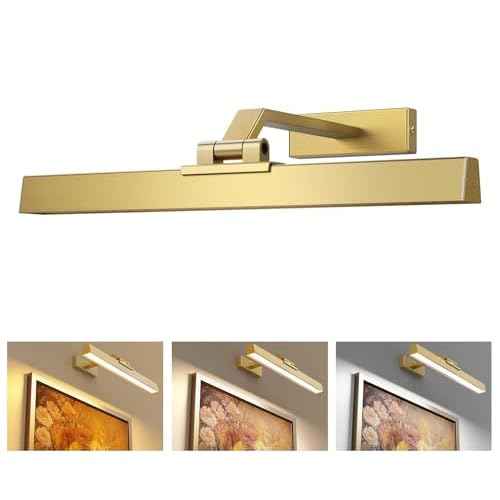 Picture Lights for Wall, Brushed Gold Battery Operated Picture Light 16in Art Light CCT Dimmable Recharging Battery Wall Light with Remote Control for Living Room Gallery