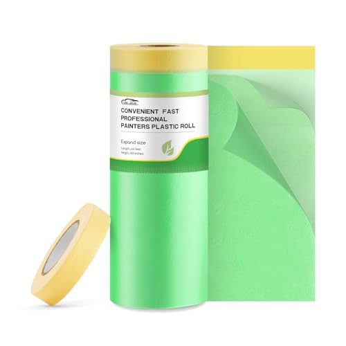 Pre-Taped Masking Film for Painting 44 in x 65 ft Painters Plastic Roll Painters Plastic with Tape£¨1Rolls£©