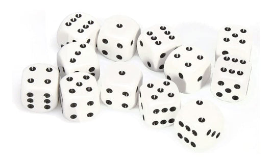 Chessex Opaque 16mm D6 White/Black Dice Block 12 Pipped Dice, Multicolor