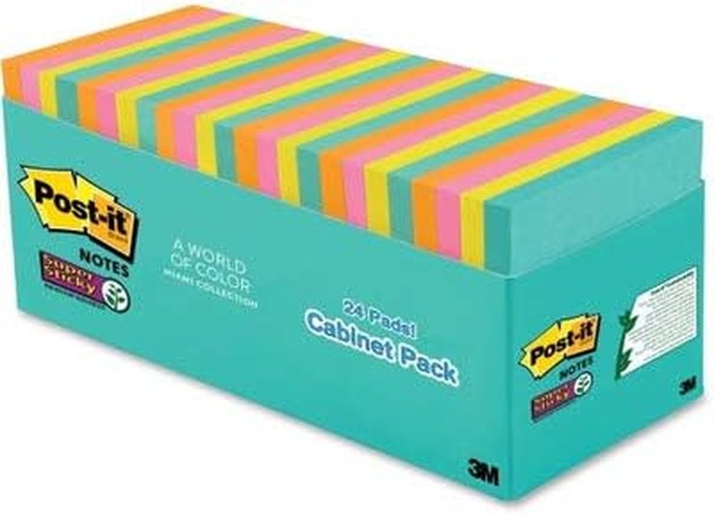 Super Sticky Notes - 24 Pads, 3x3 in. | 2X Sticking Power, Supernova Neons Collection