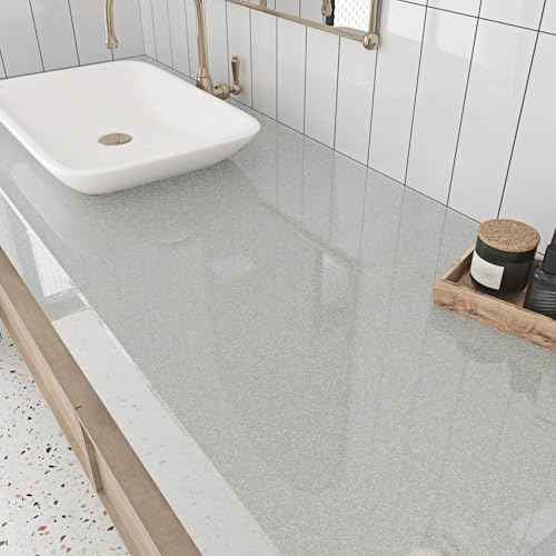 Glossy Grey Contact Paper for Cabinets Desk Liners Peel and Stick Countertops Shiny Grey Wallpaper Self Adhesive Glitter Contact Paper Waterproof Wallpaper for Bathroom Walls Vinyl Film