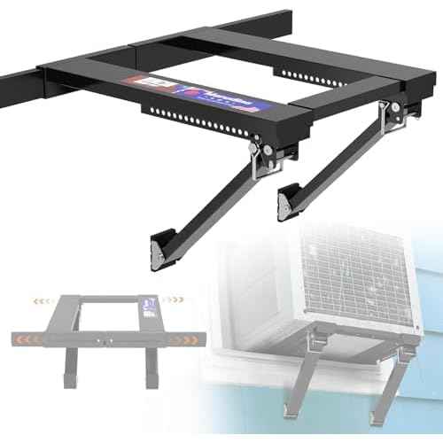 Upgraded No-Drill Window AC Bracket, Adjustable Window Air Conditioner Support for Single/Double Hung Windows, Heavy-Duty Holds 250lbs,Easy Installation, Rustproof Aluminum, Renter Friendly
